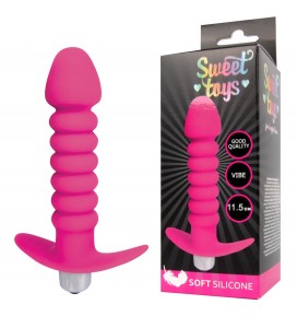 ЕК 40170-16 ST ВТУЛКА АНАЛЬНАЯ С ВИБРАЦИЕЙ L 115 мм D 30x25 мм, цвет ярко-розовый